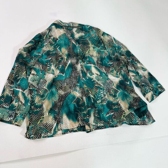 Catherines Top Shirt Womens 2X Petite Roll Tab Sleeve Green Floral Button Up - Picture 9 of 10